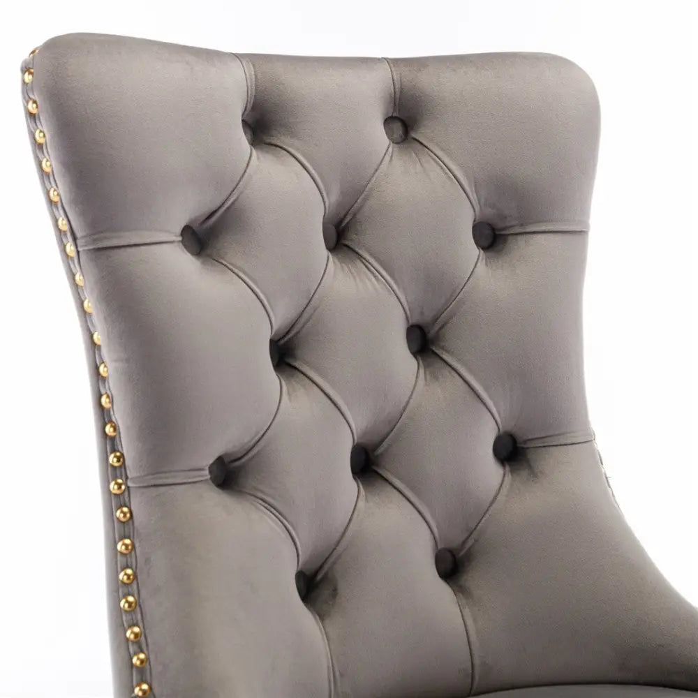 AADEN 8x Velvet Dining Chairs with Golden Metal Legs-Grey - Furniture > Dining > Dining Set