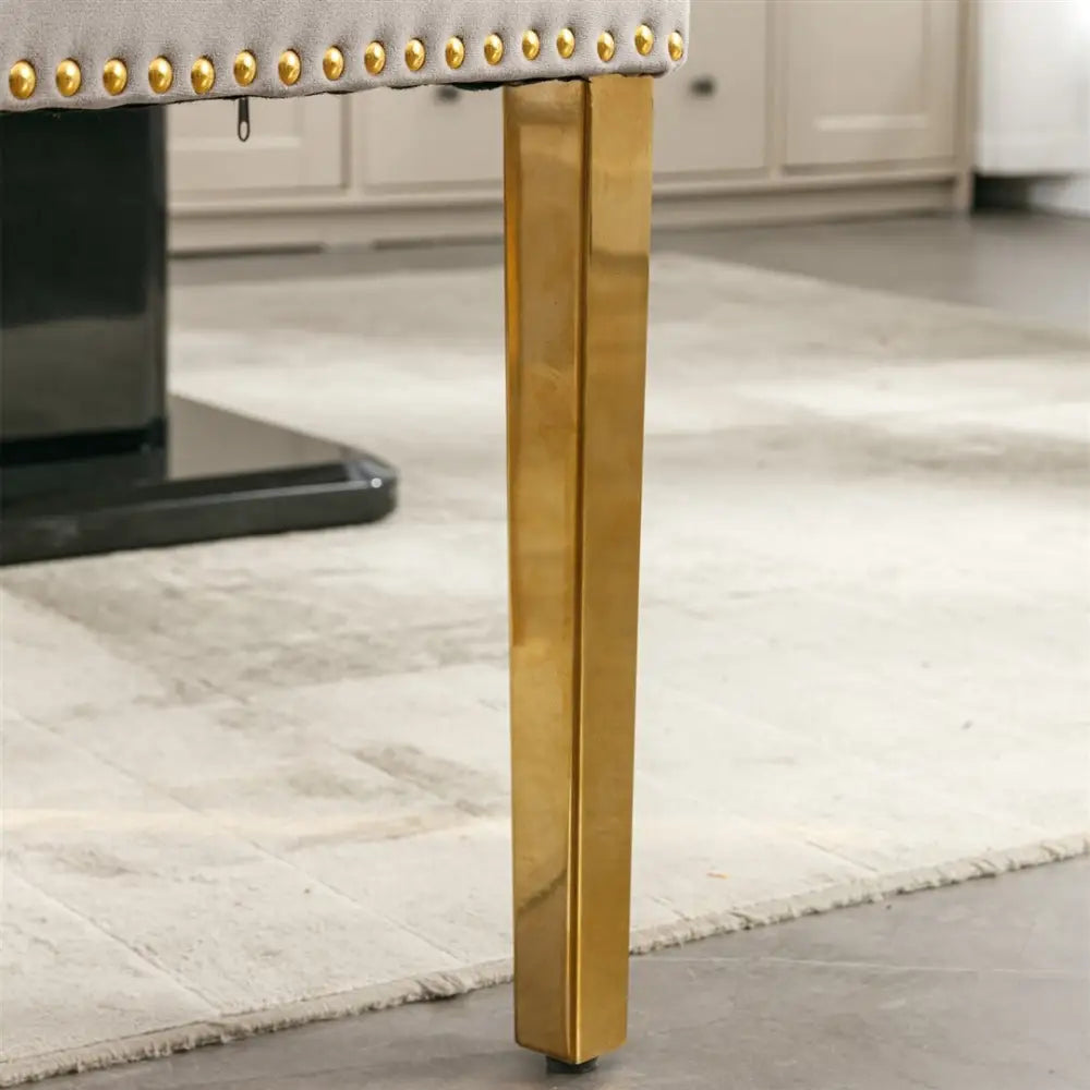 AADEN 8x Velvet Dining Chairs with Golden Metal Legs-Grey - Furniture > Dining > Dining Set