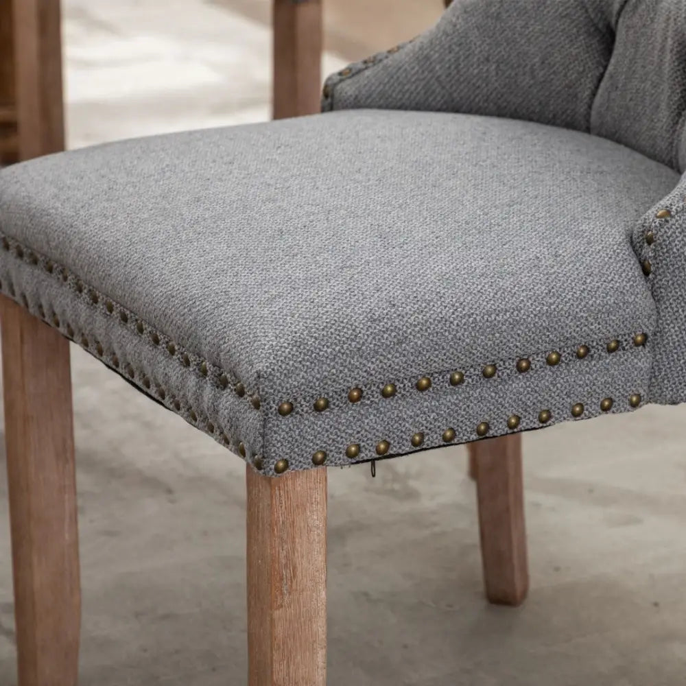 AADEN Modern Elegant Button-Tufted Upholstered Fabric with Studs Trim and Wooden legs Dining Side Chair-Gray