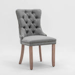 AADEN Modern Elegant Button-Tufted Upholstered Fabric with Studs Trim and Wooden legs Dining Side Chair-Gray
