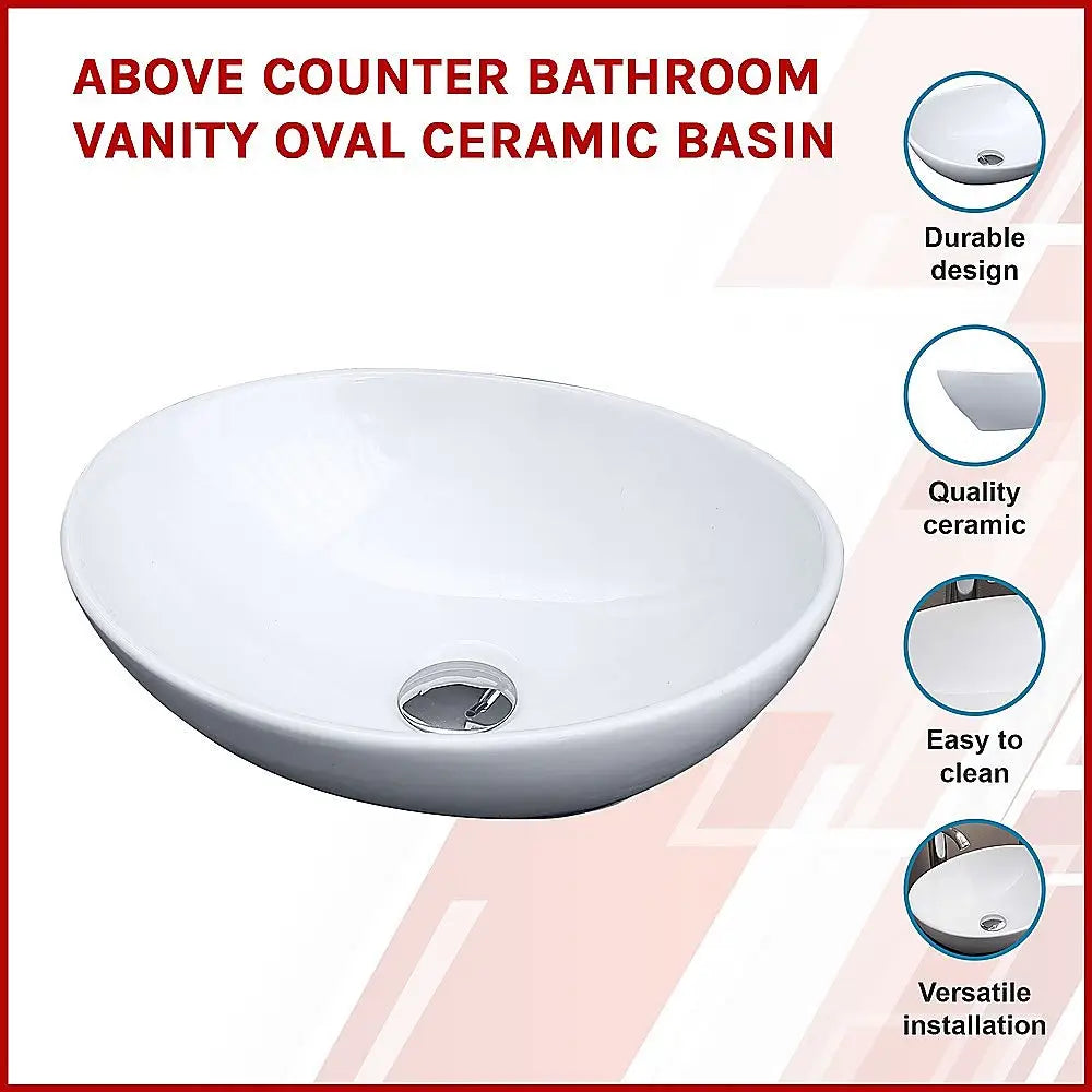 Above Counter Bathroom Oval Ceramic Basin - Furniture > Bathroom
