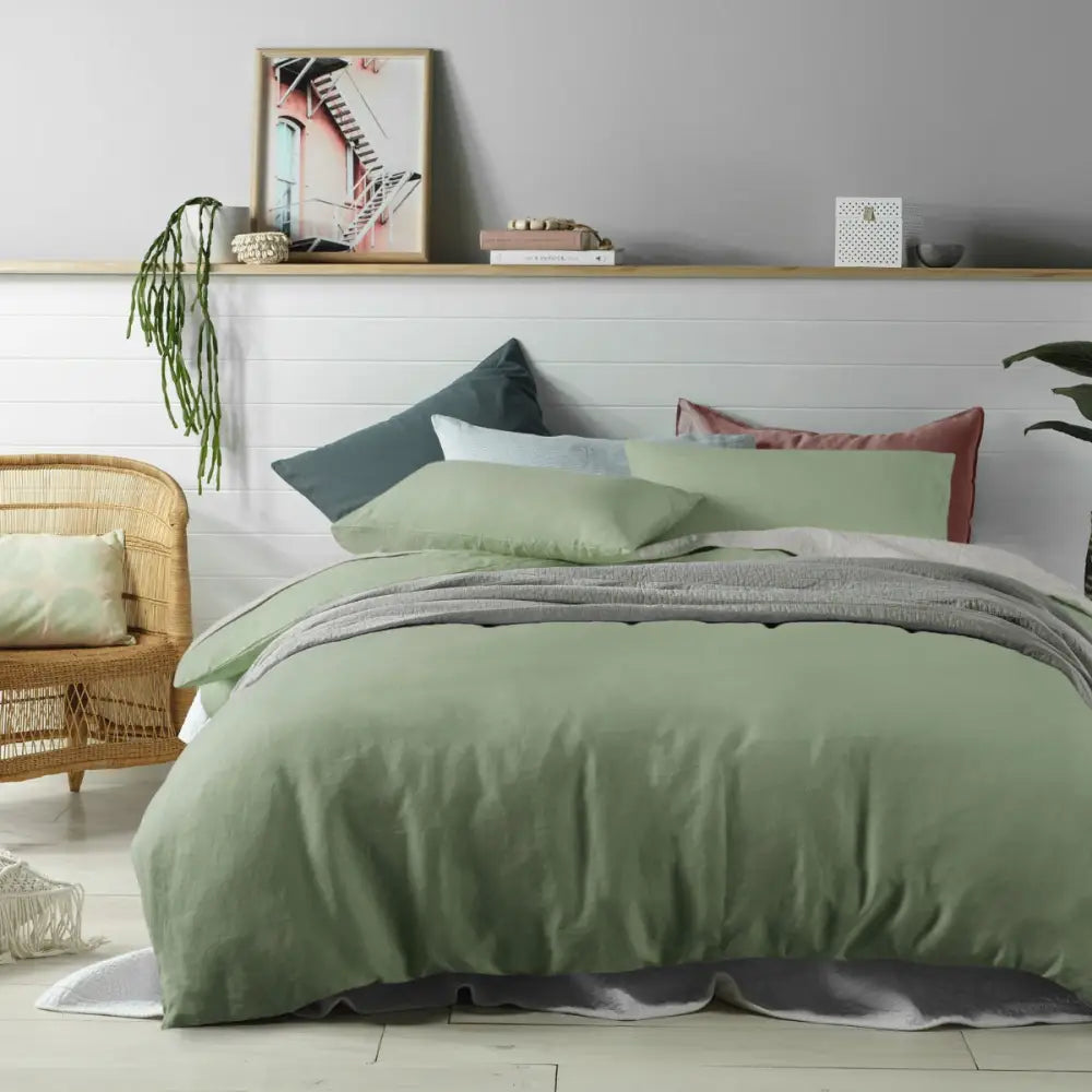 Accessorize 100% Linen Sage Quilt Cover Set King - Home & Garden > Bedding > Duvet Covers