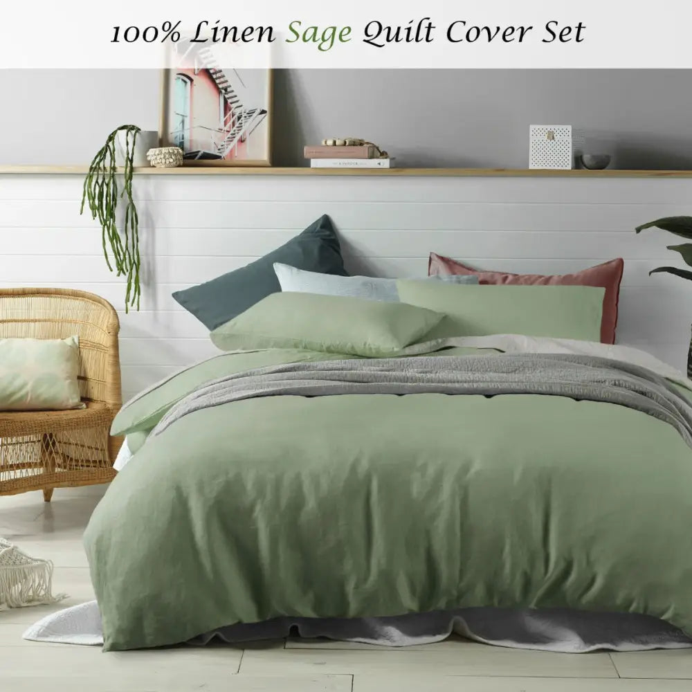 Accessorize 100% Linen Sage Quilt Cover Set King - Home & Garden > Bedding > Duvet Covers