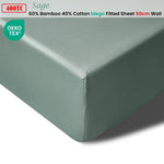 Accessorize 400TC Sage Bamboo Cotton Mega / Super Fitted Sheet 50cm Wall Queen - Home & Garden > Bedding > Bed Sheets