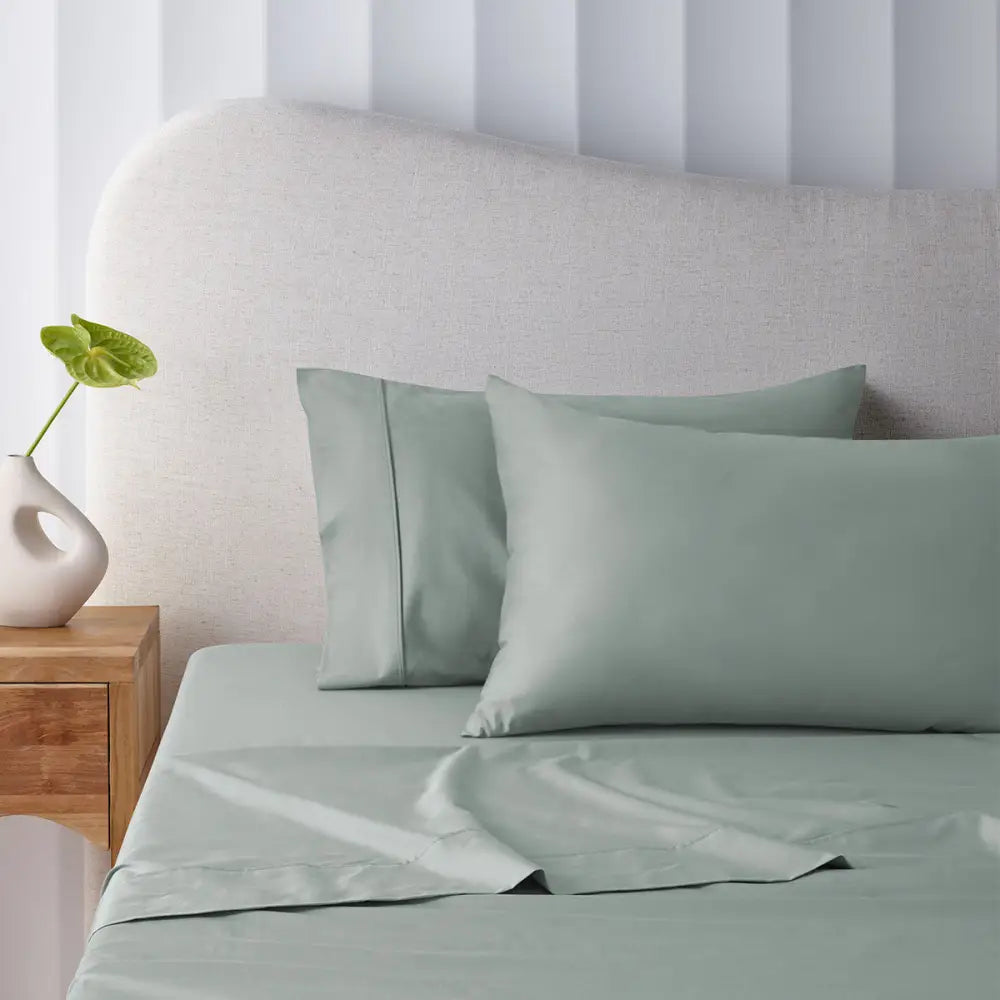 Accessorize 400TC Sage Bamboo Cotton Sheet Set 40cm Wall Double - Home & Garden > Bedding > Bed Sheets
