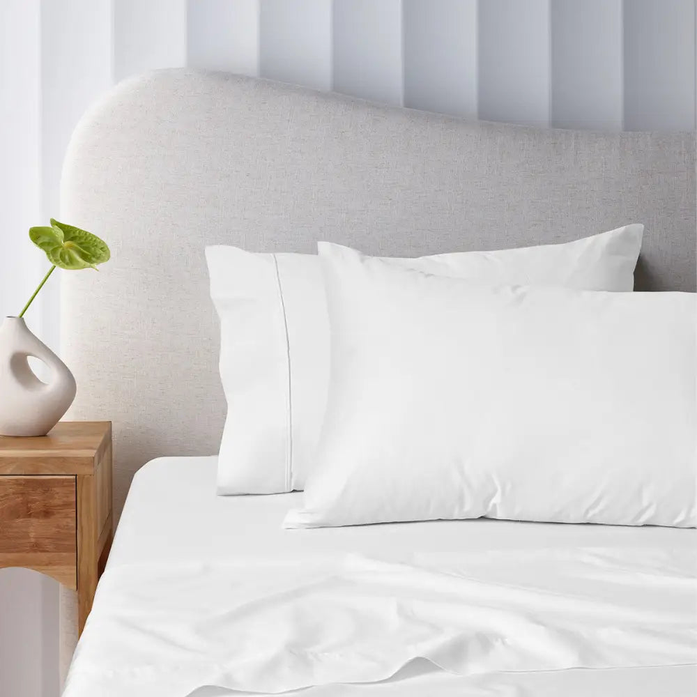 Accessorize 400TC White Bamboo Cotton Sheet Set 40cm Wall Single - Home & Garden > Bedding > Bed Sheets