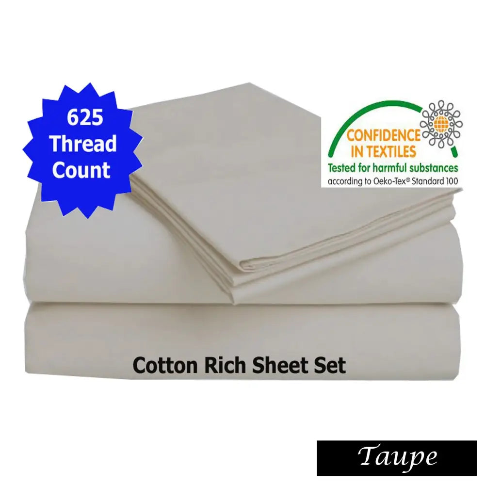 Accessorize 625TC Cotton Rich Sheet Set Taupe Queen - Home & Garden > Bedding