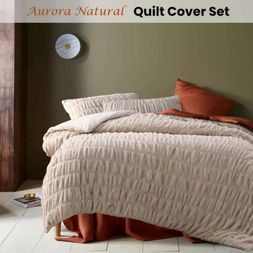 Accessorize Aurora Natural Cotton Quilt Cover Set Double - Home & Garden > Bedding