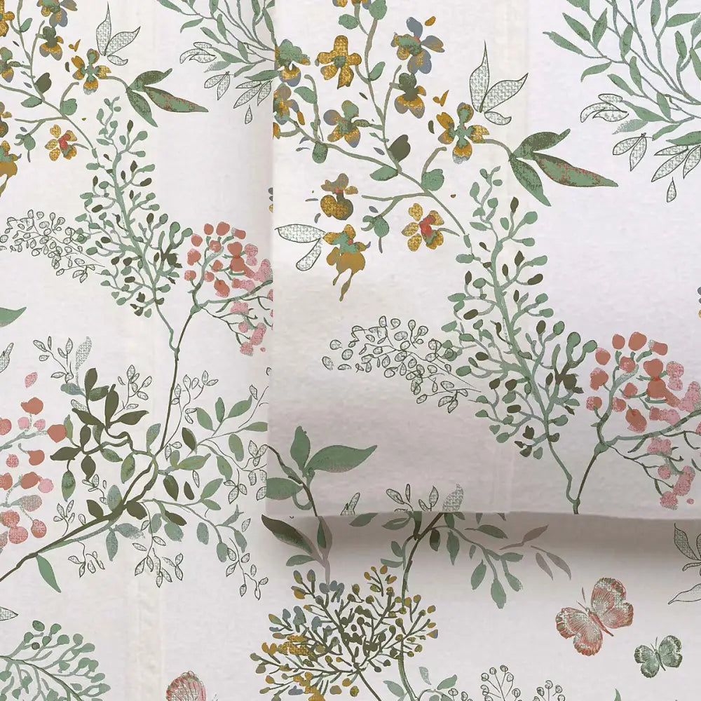 Accessorize Cotton Flannelette Sheet Set 40cm Wall Feuilles Floral Print King - Home & Garden > Bedding > Bed Sheets