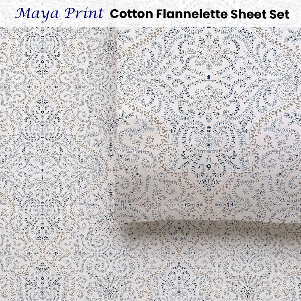 Accessorize Cotton Flannelette Sheet Set 40cm Wall Maya Print Queen - Home & Garden > Bedding > Bed Sheets