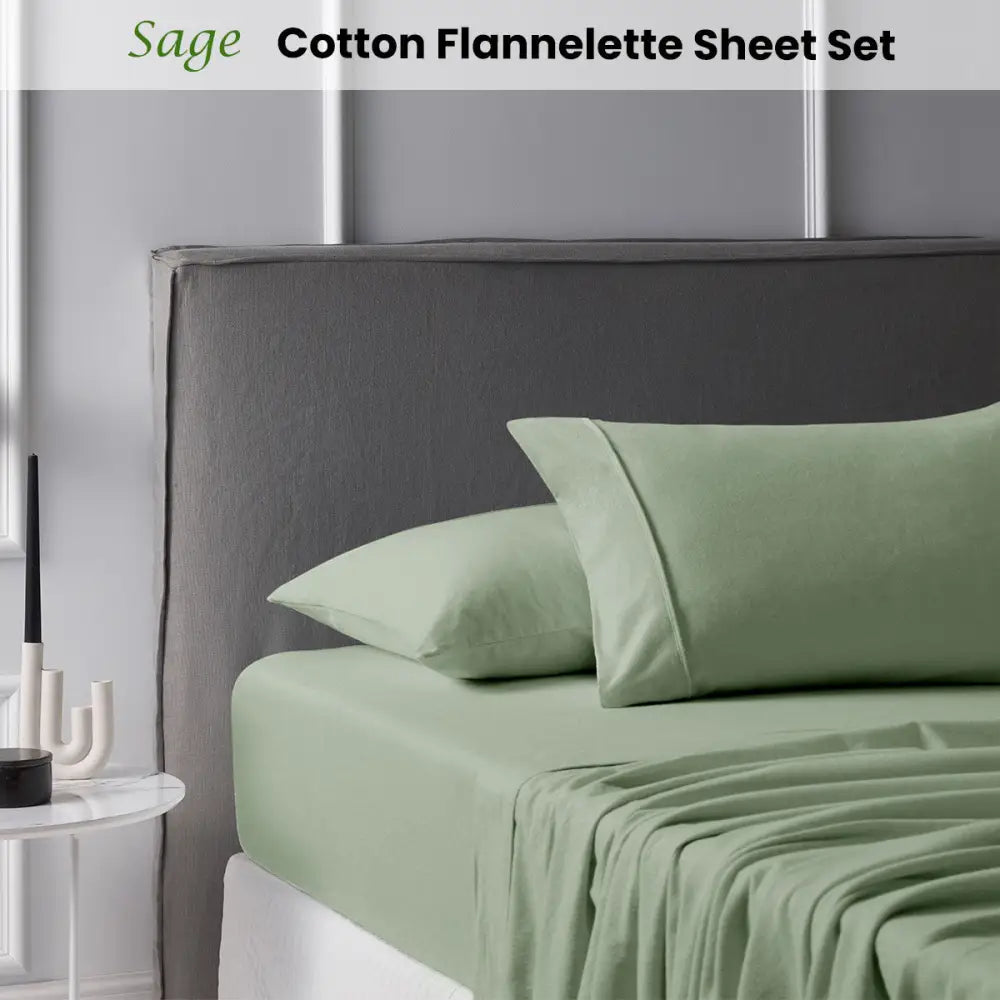 Accessorize Cotton Flannelette Sheet Set 40cm Wall Sage King - Home & Garden > Bedding > Bed Sheets
