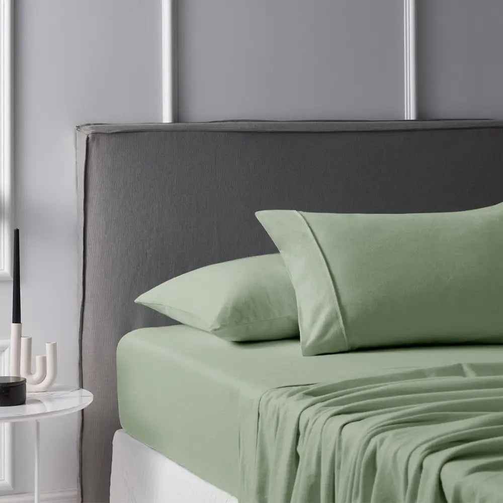 Accessorize Cotton Flannelette Sheet Set 40cm Wall Sage King - Home & Garden > Bedding > Bed Sheets