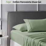 Accessorize Cotton Flannelette Sheet Set 40cm Wall Sage Queen - Home & Garden > Bedding > Bed Sheets