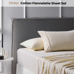 Accessorize Cotton Flannelette Sheet Set 40cm Wall Stone Queen - Home & Garden > Bedding > Bed Sheets