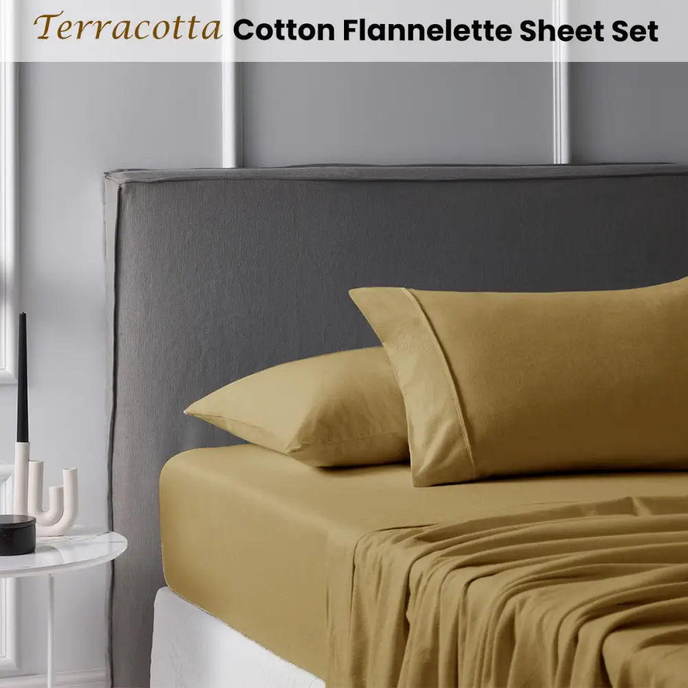 Accessorize Cotton Flannelette Sheet Set 40cm Wall Terracotta King - Home & Garden > Bedding > Bed Sheets