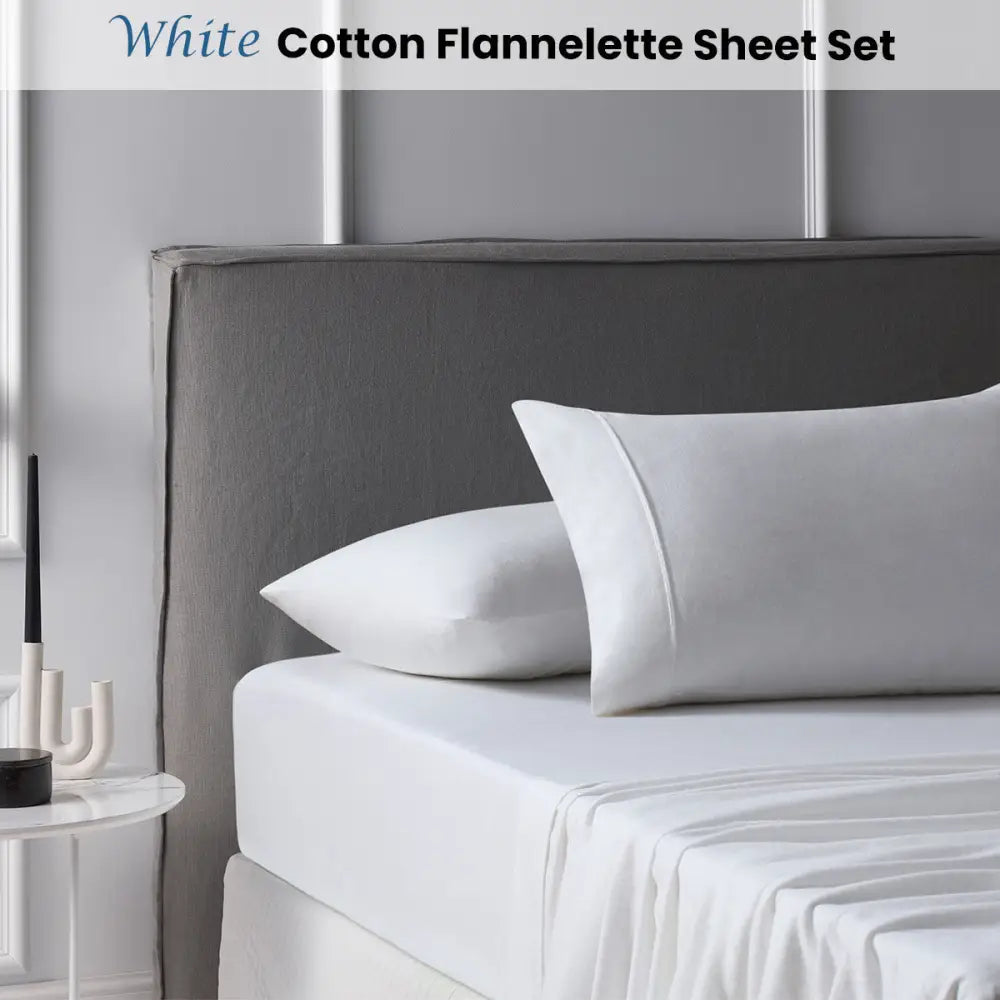 Accessorize Cotton Flannelette Sheet Set 40cm Wall White Queen - Home & Garden > Bedding > Bed Sheets