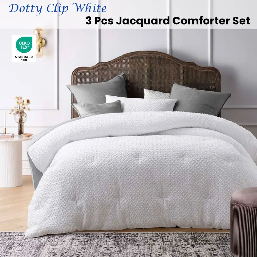 Accessorize Dotty Clip White 3 Piece Jacquard Comforter Set King - Home & Garden > Bedding