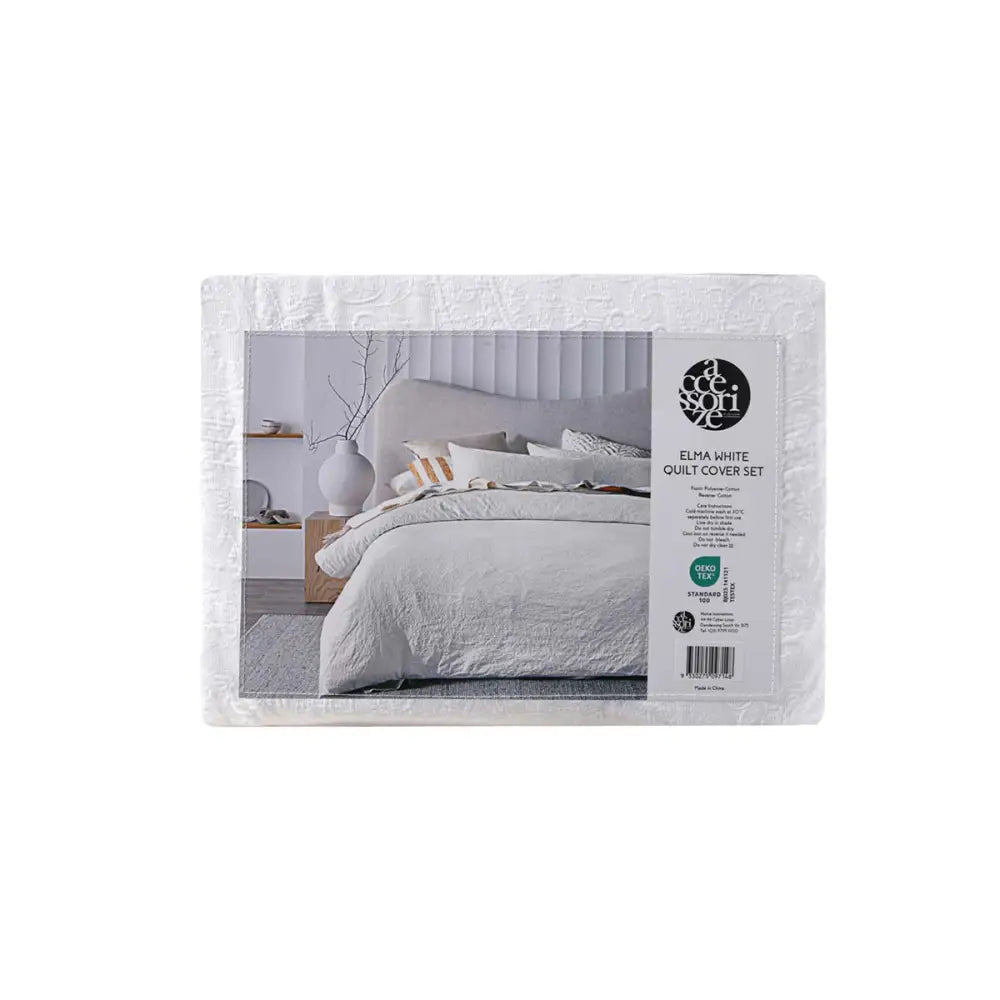 Accessorize Elma White Jacquard Quilt Cover Set Super King - Home & Garden > Bedding