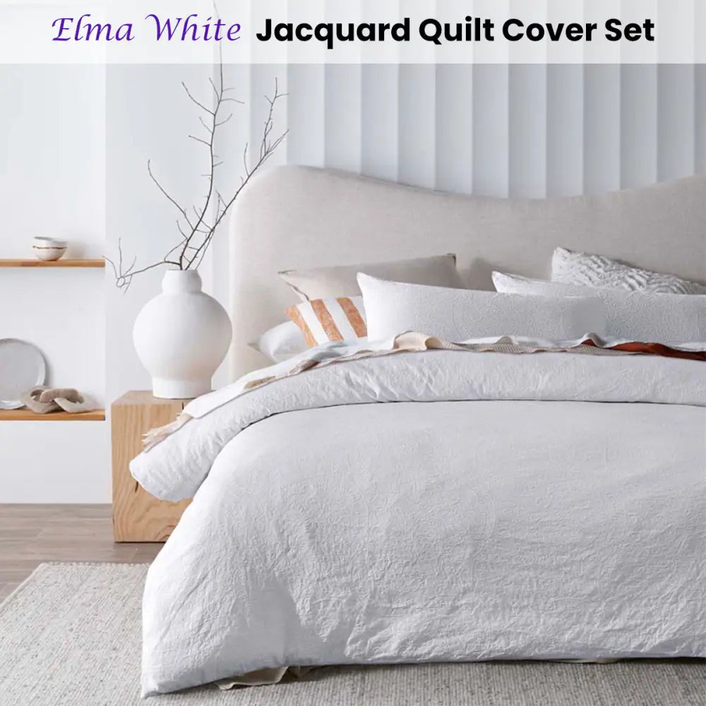 Accessorize Elma White Jacquard Quilt Cover Set Super King - Home & Garden > Bedding