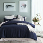 Accessorize Navy Waffle Polyester Quilt Cover Set Single - Home & Garden > Bedding