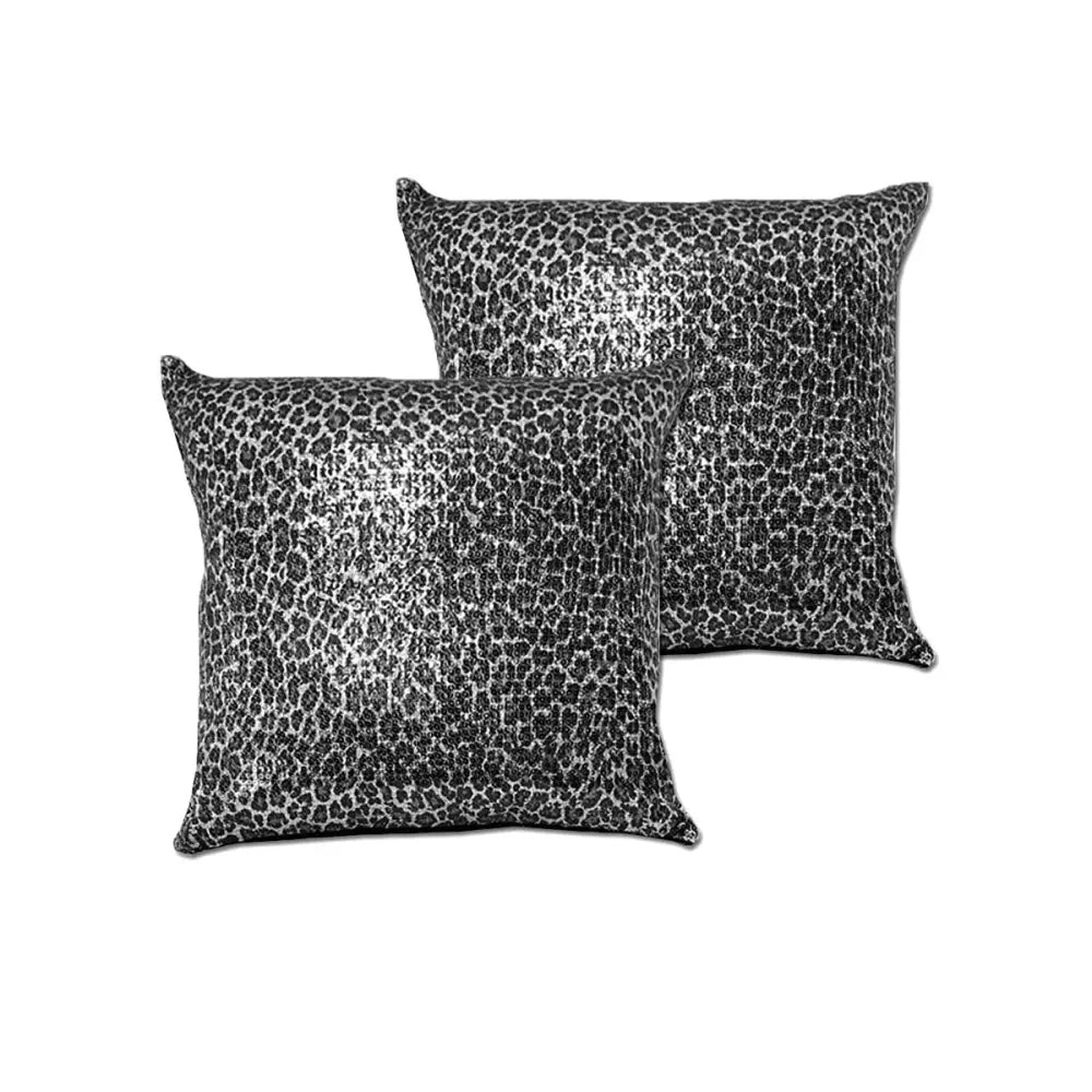Accessorize Pair of Leopard Black Sequined European Pillowcases - Home & Garden > Bedding