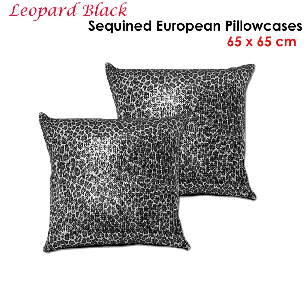 Accessorize Pair of Leopard Black Sequined European Pillowcases - Home & Garden > Bedding