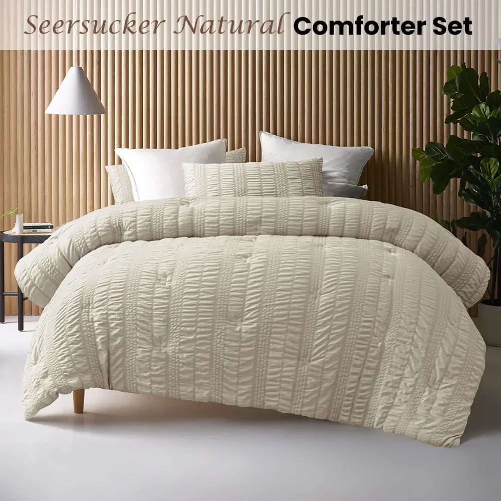 Accessorize Seersucker Natural 3 Piece Comforter Set King - Home & Garden > Bedding > Quilts & Duvets