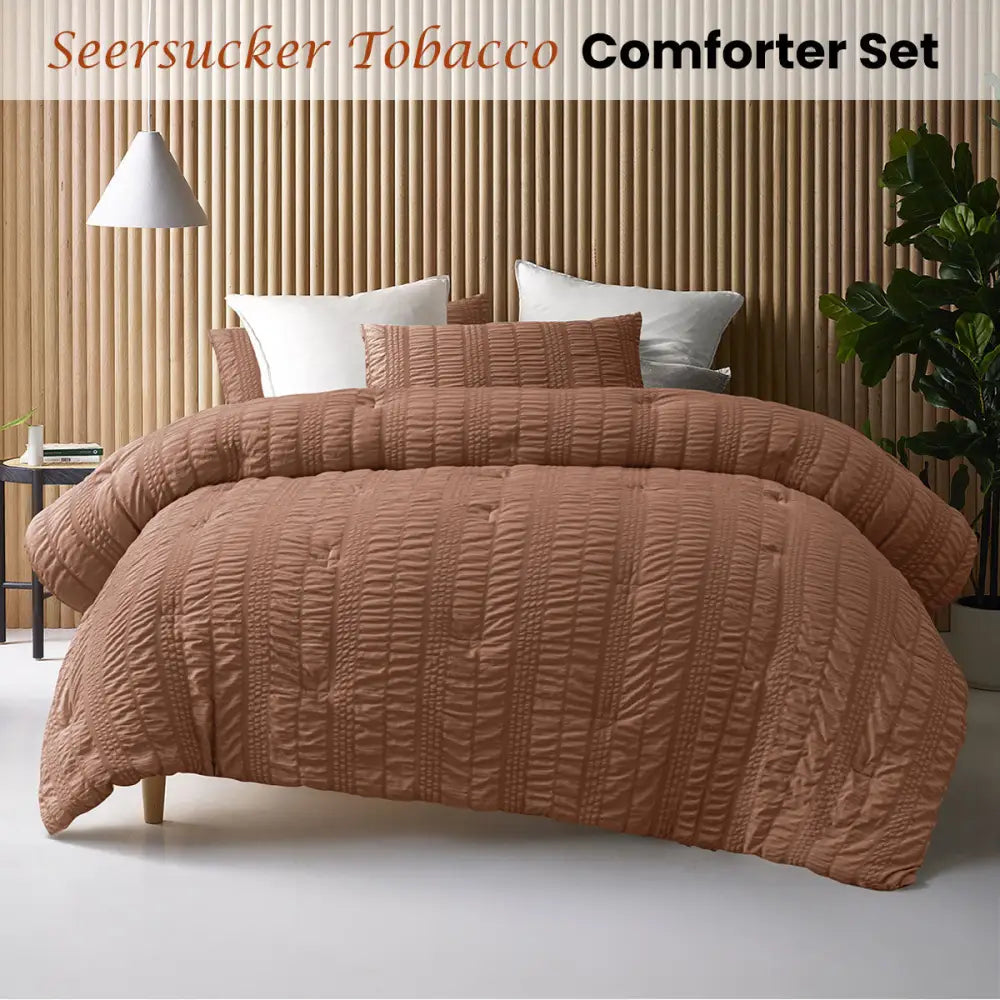 Accessorize Seersucker Tobacco 3 Piece Comforter Set King - Home & Garden > Bedding > Quilts & Duvets
