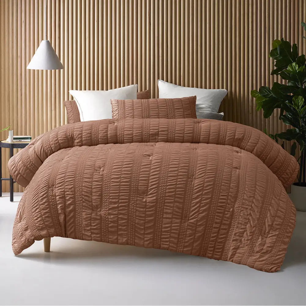 Accessorize Seersucker Tobacco 3 Piece Comforter Set Queen - Home & Garden > Bedding > Quilts & Duvets