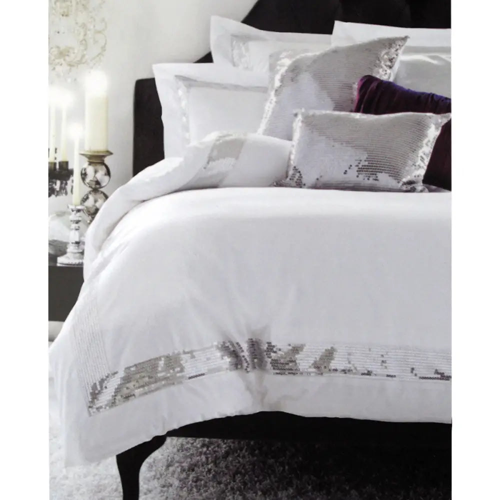Accessorize Sequins White Cotton Quilt Cover Set Single - Home & Garden > Bedding
