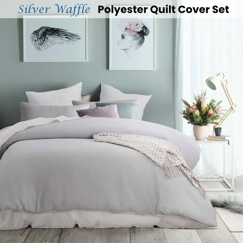 Accessorize Silver Waffle Polyester Quilt Cover Set Single - Home & Garden > Bedding