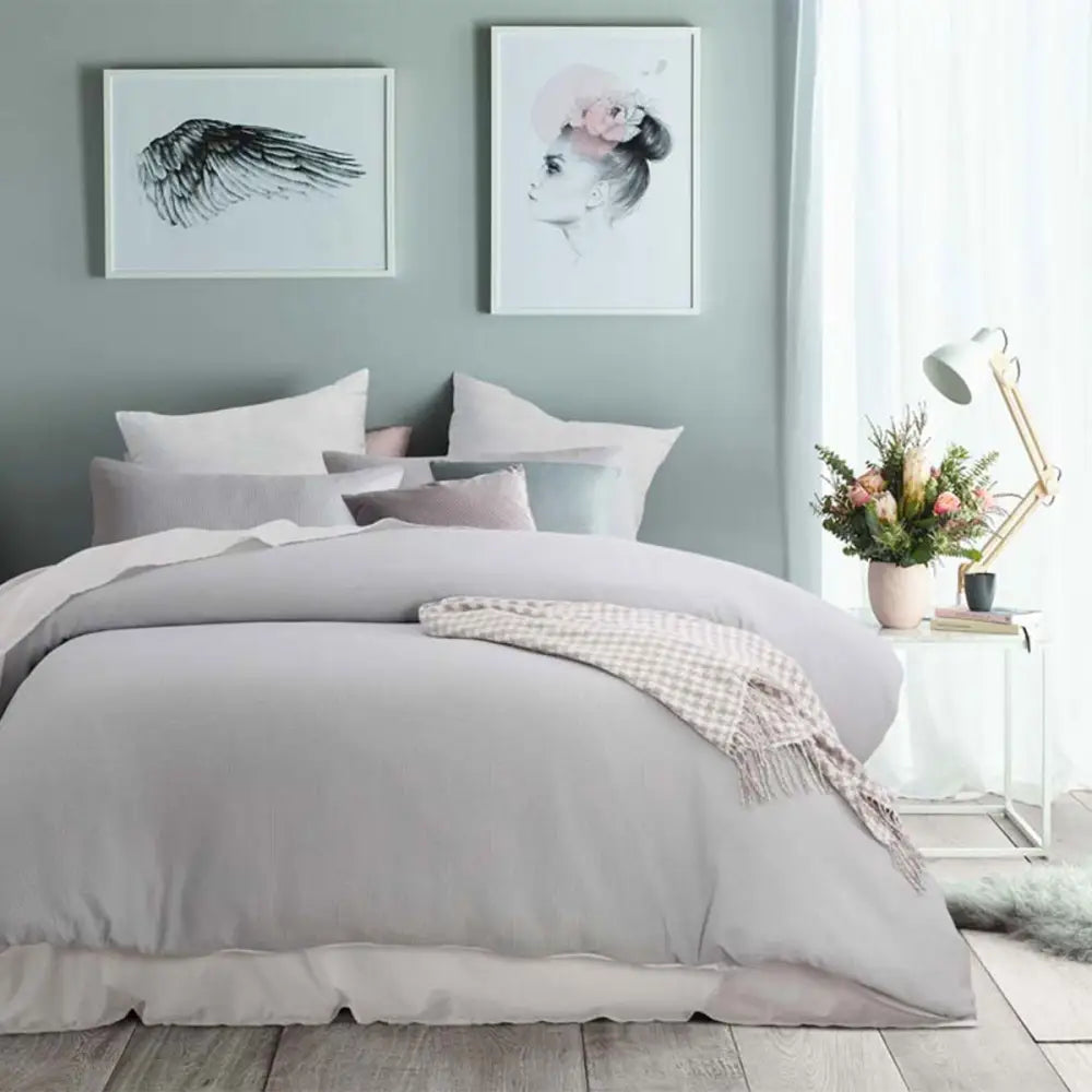 Accessorize Silver Waffle Polyester Quilt Cover Set Single - Home & Garden > Bedding