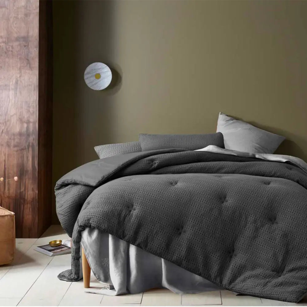 Accessorize Soho Waffle Dark Grey 3 Piece Comforter Set Queen - Home & Garden > Bedding