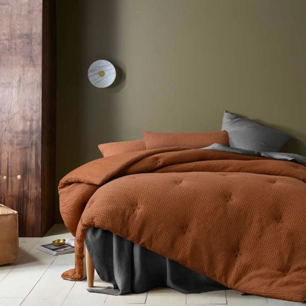 Accessorize Soho Waffle Tobacco 3 Piece Comforter Set King - Home & Garden > Bedding