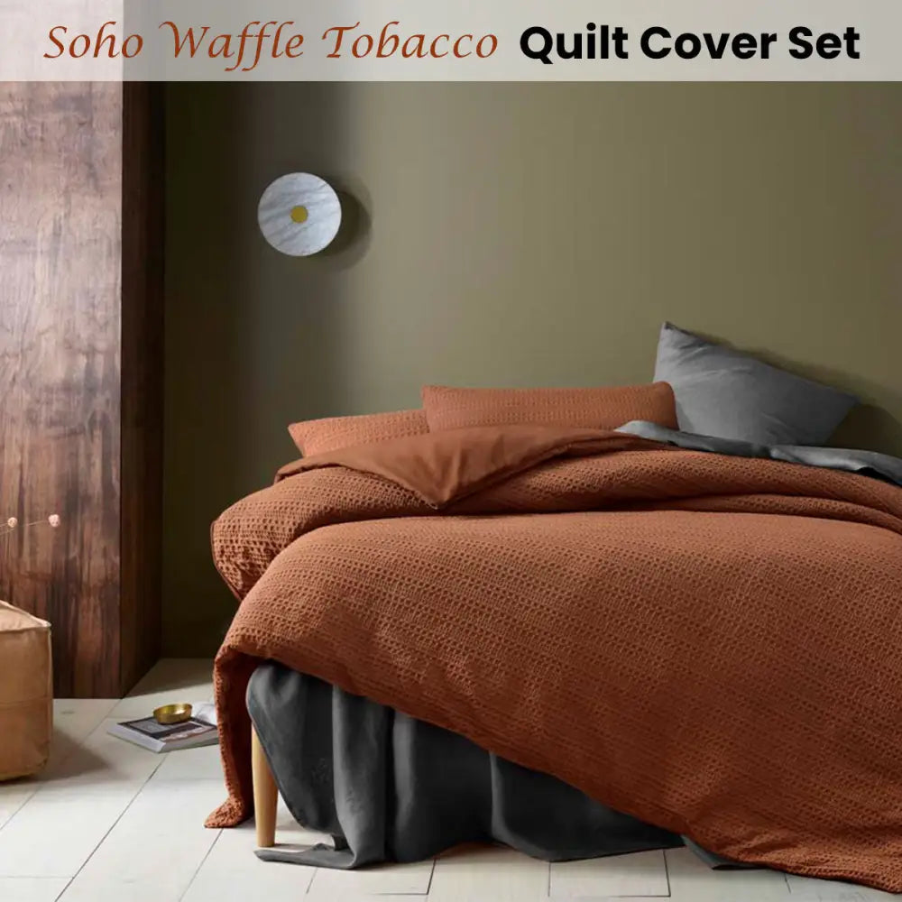 Accessorize Soho Waffle Tobacco Quilt Cover Set Queen - Home & Garden > Bedding