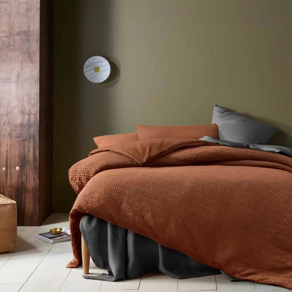 Accessorize Soho Waffle Tobacco Quilt Cover Set Queen - Home & Garden > Bedding