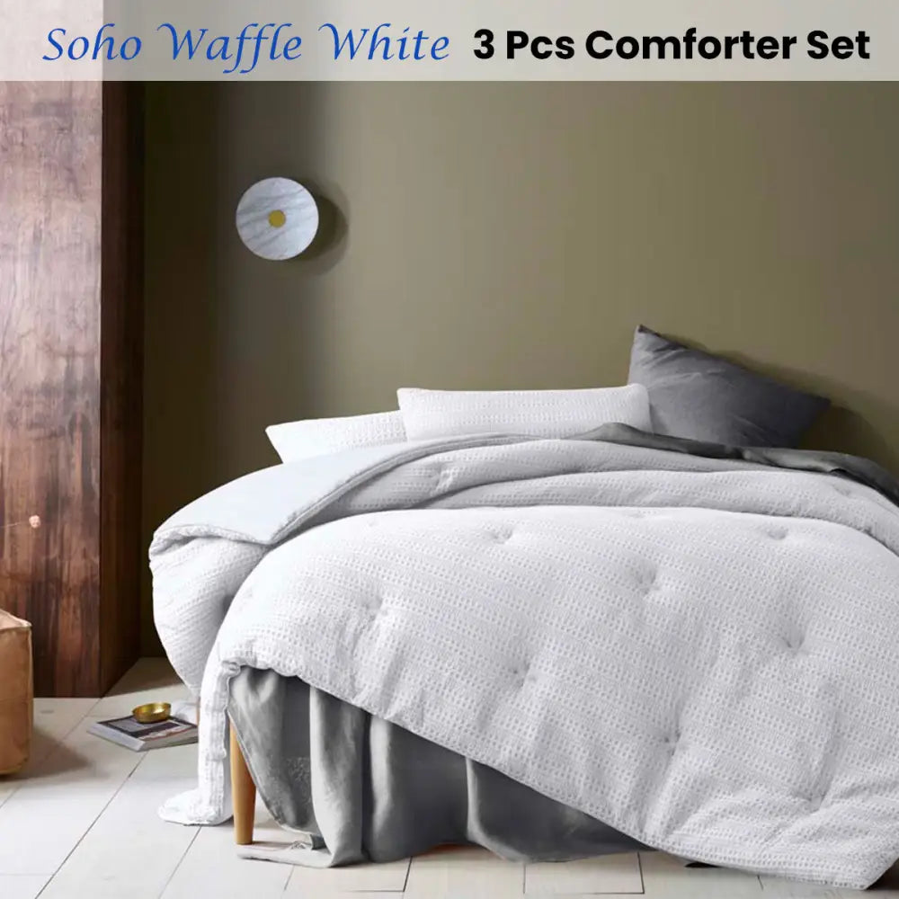 Accessorize Soho Waffle White 3 Piece Comforter Set Queen - Home & Garden > Bedding