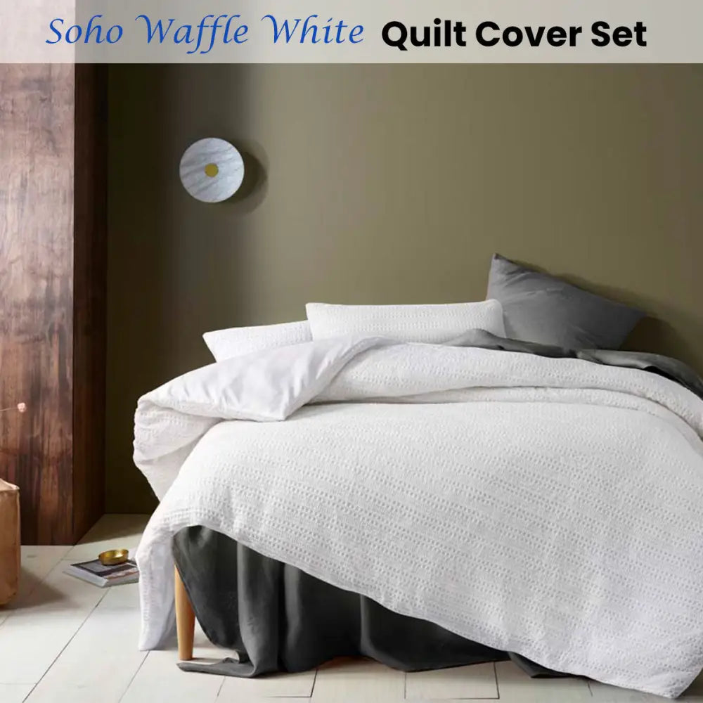 Accessorize Soho Waffle White Quilt Cover Set King - Home & Garden > Bedding