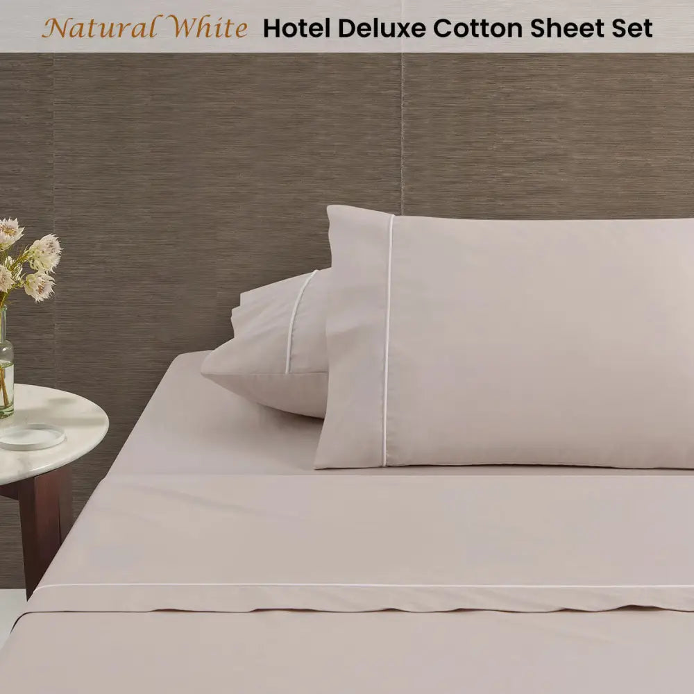 Accessorize White/Natural Piped Hotel Deluxe Cotton Sheet Set Super King - Home & Garden > Bedding > Bed Sheets