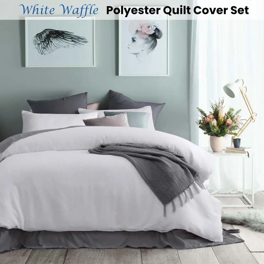 Accessorize White Waffle Polyester Quilt Cover Set Queen - Home & Garden > Bedding