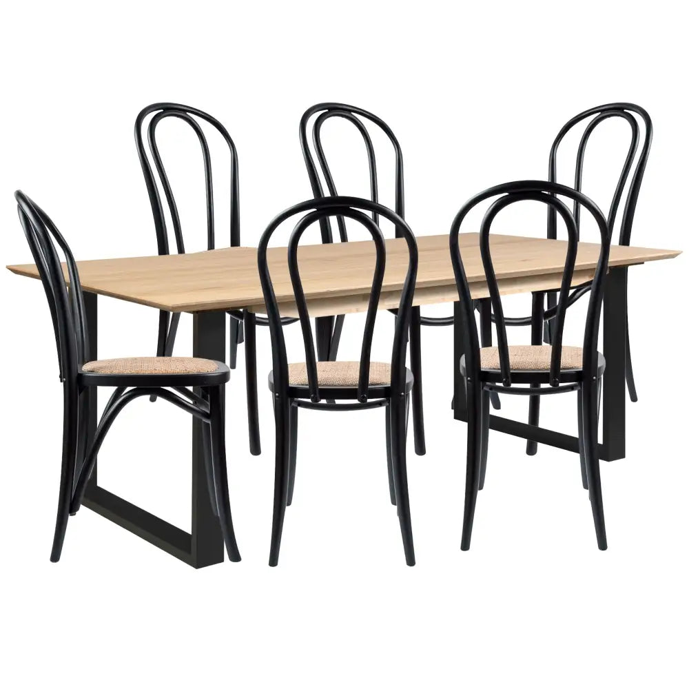 Aconite 7pc 180cm Dining Table Set 6 Arched Back Chair Solid Messmate Timber - Furniture > Dining