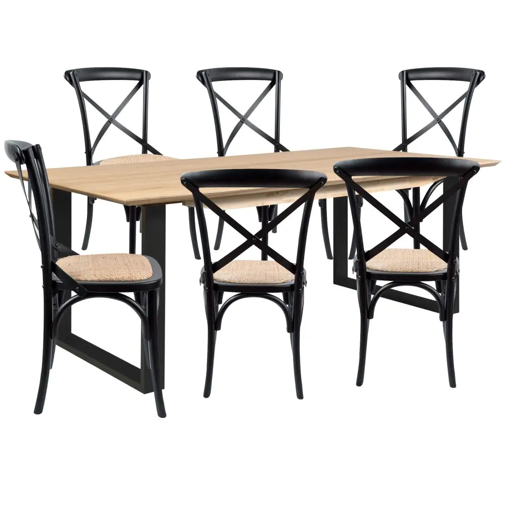 Aconite 7pc 180cm Dining Table Set 6 Cross Back Chair Solid Messmate Timber Wood - Furniture > Dining