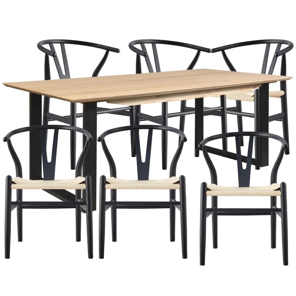 Aconite 7pc 180cm Dining Table Set 6 Wishbone Chair Solid Messmate Timber Wood - Furniture > Dining