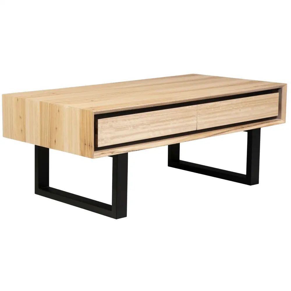 Aconite Coffee Table 120cm 2 Drawers Solid Messmate Timber Wood - Natural - Furniture > Living Room