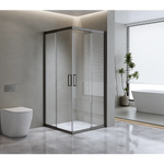 Adjustable 1000x1100mm Double Sliding Door Glass Shower Screen in Black - Furniture > Bathroom > Shower Heads & Screens