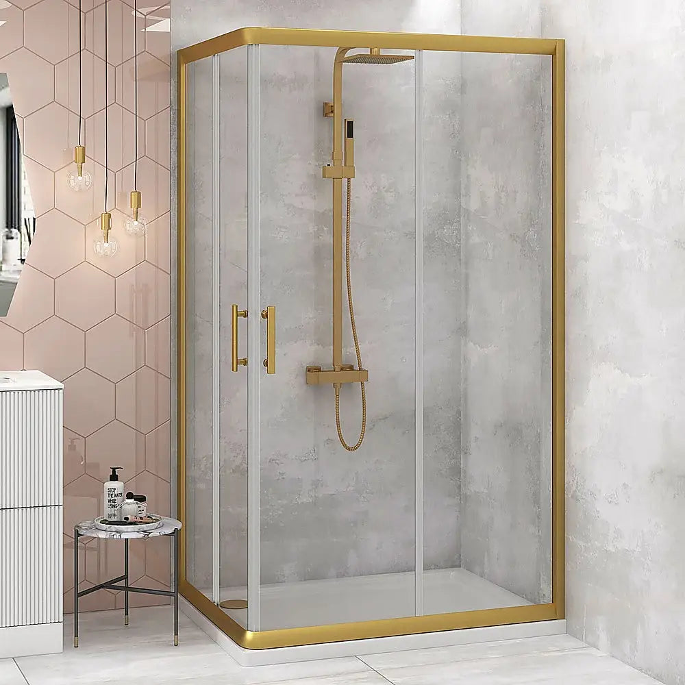 Adjustable 1000x1200mm Double Sliding Door Glass Shower Screen in Gold - Furniture > Bathroom > Shower Heads & Screens