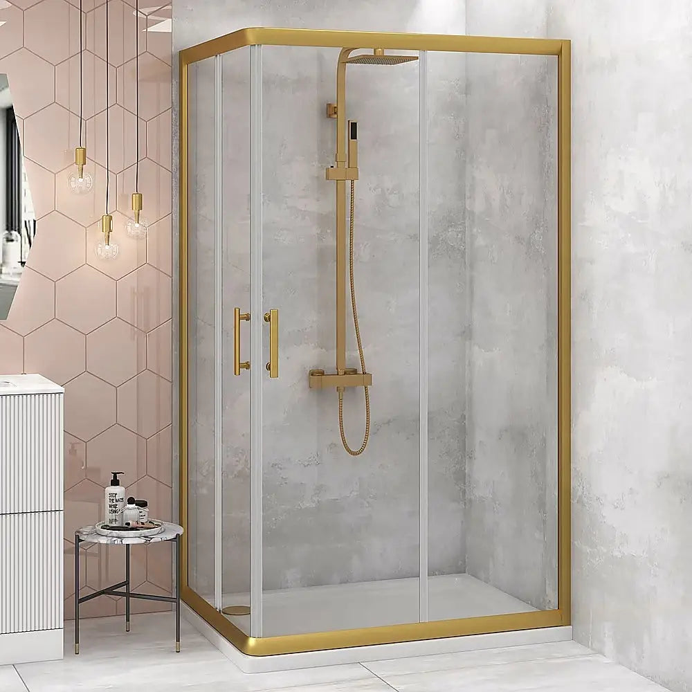 Adjustable 1000x1200mm Double Sliding Door Glass Shower Screen in Gold - Furniture > Bathroom > Shower Heads & Screens