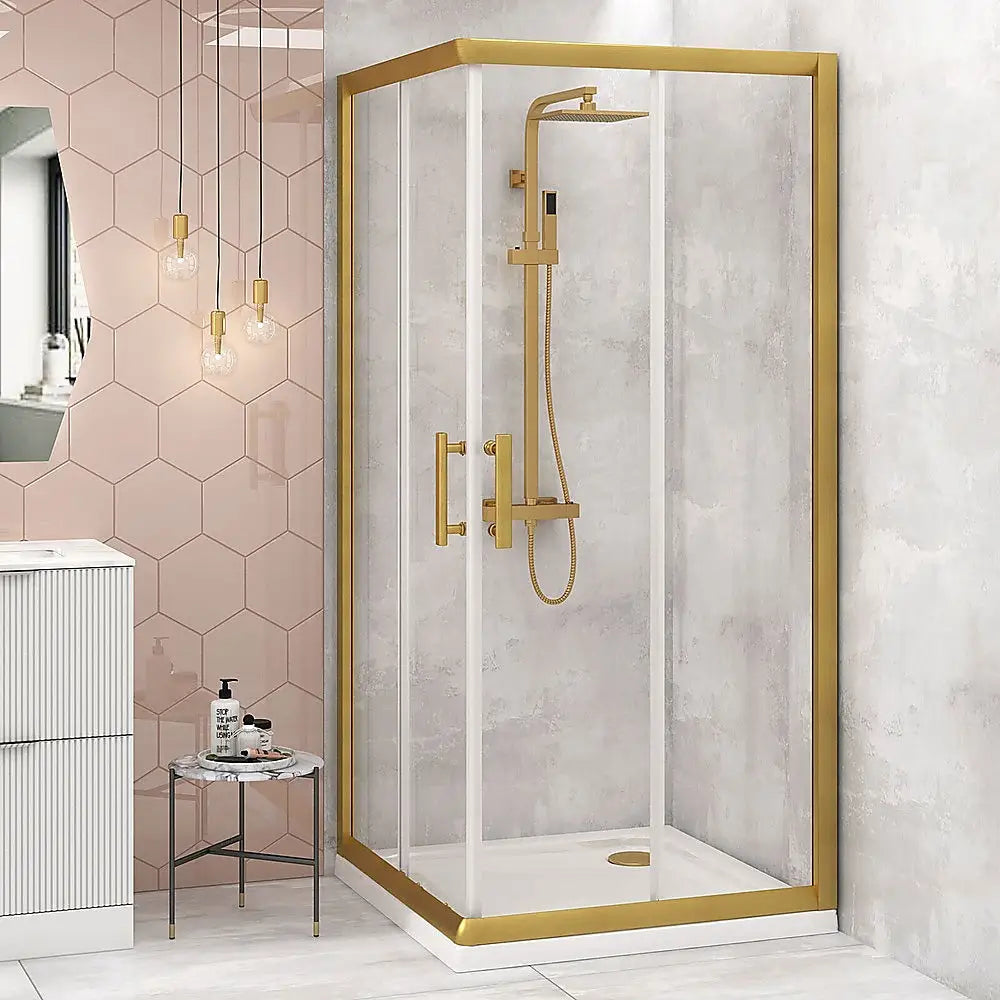 Adjustable 1100x1000mm Double Sliding Door Glass Shower Screen in Gold - Furniture > Bathroom > Shower Heads & Screens