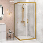 Adjustable 1100x1000mm Double Sliding Door Glass Shower Screen in Gold - Furniture > Bathroom > Shower Heads & Screens
