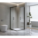 Adjustable 1100x1000mm Double Sliding Door Glass Shower Screen in Black - Furniture > Bathroom > Shower Heads & Screens